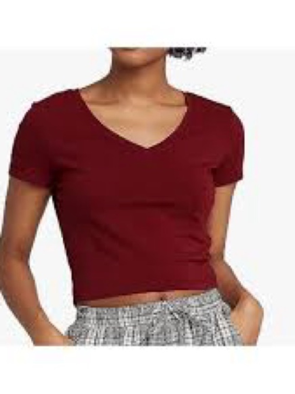 wild fable Burgundy V-Neck Short Sleeve Crop Top